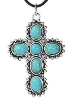 New Western Boho Turquoise CROSS Natural Turquoise Stone Pendant Religious